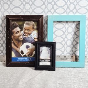 Set of 3 Mixed Frame Set – Rustic Wood + Modern Teal + Mini Accent Frame